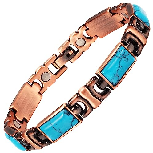 YINOX Magnetisches Therapie-Arthritis-Kupferarmband für Frauen, lindert effektiv Arthritis und Handgelenkschmerzen, eingelegt mit türkischem Türkis, kombiniert Mode und Gesundheit (3500 Gauss) (G)