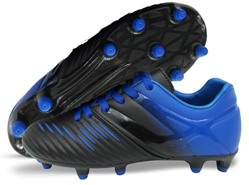 Vizari FG Fotbollsskor barn, pojkar, flickor | Fotbollsskor unisex med kilar | träningsskor för konstgräs och gräsmatta | Soccer Cleats fotbollsskor storlek 25–38, Svartblå, 33.5 EU