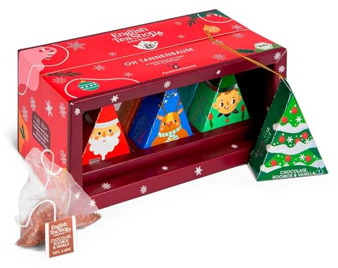 ETS - BIO Wintertee Box Oh Tannenbaum, Tee Geschenk und Weihnachtsdeko, Wichtelgeschenk, Geschenkanhänger, 6 Pyramidenbeutel