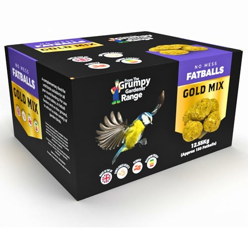 Grumpy Gardener Fat Balls - Gold Mix Wild Bird Fat Balls, 150 Pcs | High Energy Suet Feed with Beef Tallow, Peanuts, Sunflower Hearts & Bird Seed Blend, 12.55kg Pack