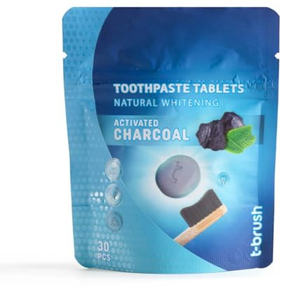 TBRUSH Refill Vegan Toothpaste Tablets 60pcs | with Fluoride 1400ppm | Charcoal | Whitening, Anti-Cavity | Natural, Gluten Free, Glycerin Free, SLS Free