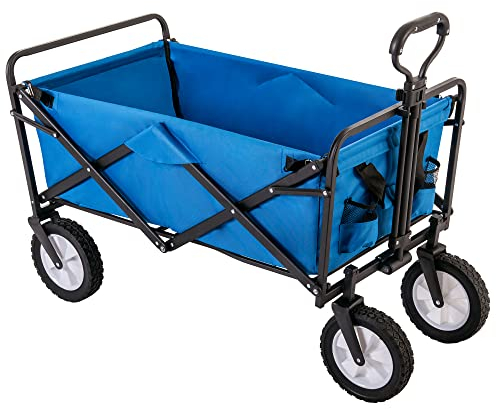 Vikbar terrängvagn, bollerwagen med 360° gummihjul, justerbart och ergonomiskt handtag, 600D slitstarkt tyg, 96L kapacitet, lätt att vika och bära (blå)