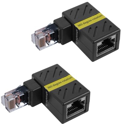 Namvo 2pcs Gigabit 360 Degree Ethernet Adapter - 90 Degree Angle Network LAN Extension Adapter for CAT5/CAT6, 1000Mbps RJ45 8P8C Male to Female for Computers, Laptops, Routers
