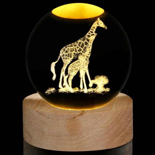XIANNVXI 3D Giraffe Crystal Ball Ornament Paperweight,with Wooden Base | Giraffe Gifts for Women,60mm 2 Giraffes Glass Ball Ornament Bedroom Decoration for Shelve,Birthday Xmas Present