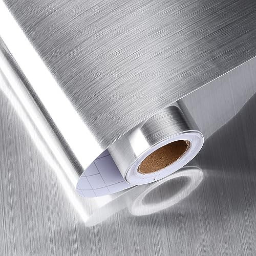 HotDecor Papier Adhesif Pour Meuble Cuisine Lavable Papier Peint Style Métal Argent Rouleau Adhesif Pour Meuble Revetement Plan De Travail Cuisine Vinyle Film Autocollant Meuble Moderne 60 x 800cm