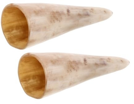 SHOWERORO Copas De Cuerno Natural Vintage 16-20 Cm, Vaso Artesanal Para Vino y Cerveza, Taza Multifuncional De Diseño Vikingo Medieval Para Fiestas y Celebraciones, Set De 2 Piezas
