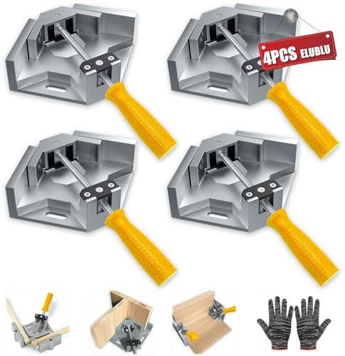 4pcs Corner Clamps for Woodwork, Right Angle Clamp, 90° Aluminum Alloy Corner Clamp,Single Handle Aluminium Alloy Clamp, Photo Framing Tools, Woodworking Clamps for DIY (Silver)