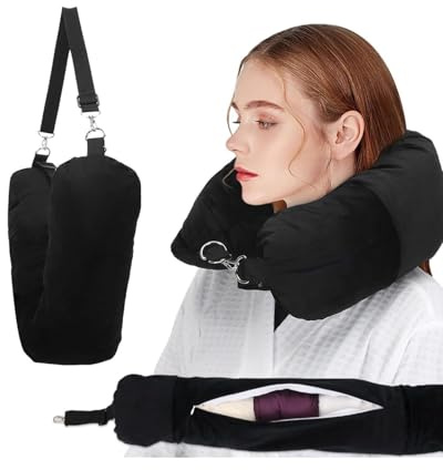Cuscino Da Viaggio Riempibile,Cuscino Viaggio Riempibile Multifunzionale A U Riempibile,Cuscino Aereo Da Riempire Da Riempire,Adatto Per Viaggi In Auto O Aereo (Senza Riempimento) (Nero, Large)