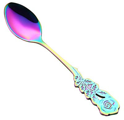 Cucchiaio in acciaio inox a forma di fiore, per caffè, tè, cucchiaio, posate da dessert, tavolo da pranzo (R, taglia unica)