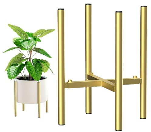 DYUEE Adjustable Plant Stand Gold Flower Stand Plants Holder Plant Pot Rack Heavy Duty Metal Flower Pot Shelf, for Home Garden Corner Porch Wedding Garden Home Decoration (21-35CM Width)
