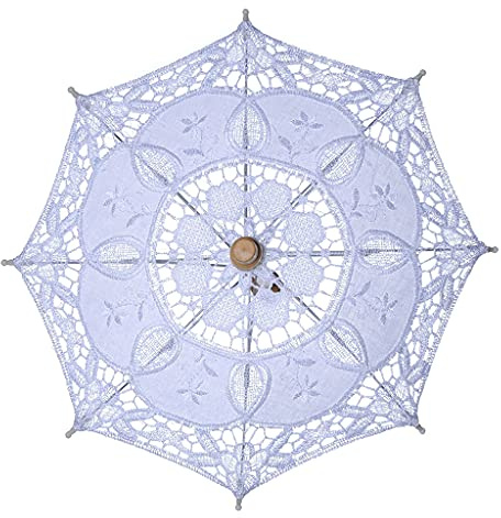 Gramigg Damen-Regenschirm, manuelle Öffnung, Hochzeit, Brautschirm, mit Stickerei, Spitze, Weiß 15