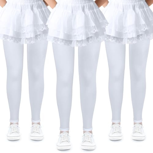 KOOOGEAR Pack de 3 medias de ballet para niñas, sin pies, opacas, de microfibra, para niñas y niños, 3 Piezas Blanco, 8-10 años