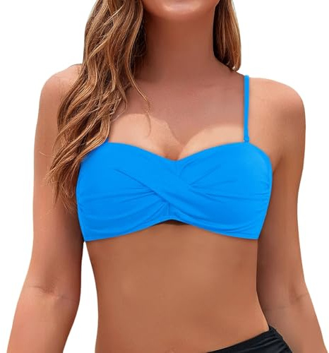 Generico Donna Bikini Push Up Top Bikini Reggiseno Mare con Spalline Spaghetti Removibili Costume da Bagno Nero S