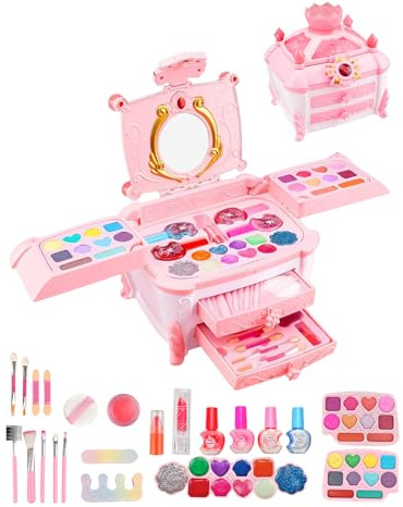 49 PCS Kids Makeup Sets for Girls, Washable Non-Toxic Princess Makeup, Children Princess Real Play Makeup Starter Kit, Kid Perfect Christmas & Birthday Gifts for Little Girls Ages 4 5 6 7 8 9 10 11 12