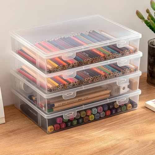 MHwan 4 Piezas Cajas Almacenaje Plastico, con Tapa Apilables