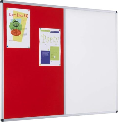 Combination Red Notice/Whiteboard, 120 x 180 cm | Whiteboard with noticeboard . Aluminium frame & clip on accessory tray