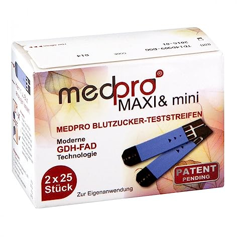 Medpro Maxi & Mini Blutzucker Teststreif.single 2X25 stk