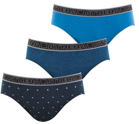 Athena - Lot de 3 Slips Homme Tonic - Slips 100% Coton - Taille Basse, Ergonomique, Doublure Avant, Confort et Maintien - Label OEKO-TEX® standard 100