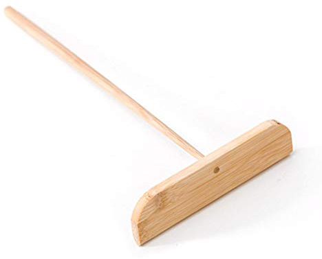 Fdit Rallador de crepes pequeño de bambú portátil, rastrillo, herramienta profesional de mango largo redondo de madera para cocina, Gadgets granos patatas fritas pasteles