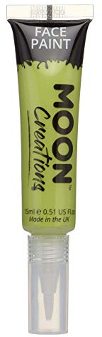Moon Creations Face & Body Paint Tubes with Brush Applicator | Lime Green | 15ml | Ready to Use | Cruelty Free, Made in UK | Face Paint for Kids, Adults, Fancy Dress, Festivals, Halloween