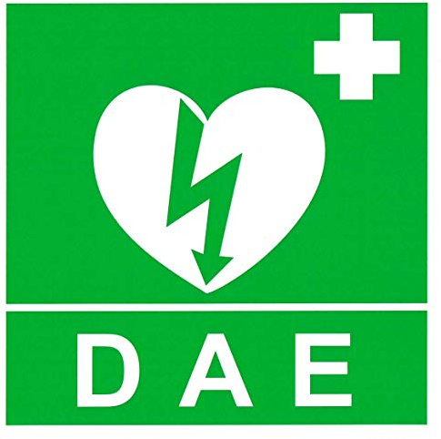 CARTELLONISTICA ADESIVA SEGNALETICA FRONTALE PER DEFIBRILLATORE DAE - DIM. 20,0 x 20,0 cm