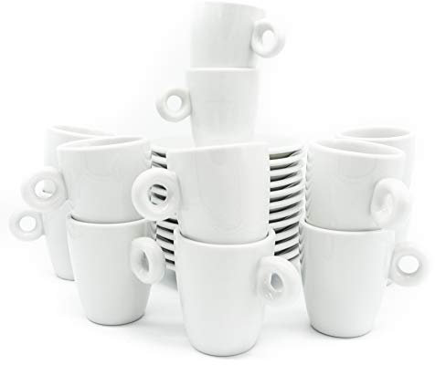 24 Piezas, 12 Servicios de Tazas de Café + Platos de Porcelana (130ml)