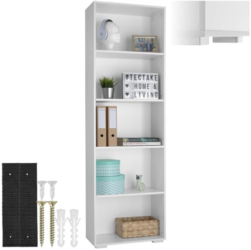 tectake® Étagère Bibliothèque avec 5 étagères Meuble de Rangement Moderne Aspect Bois pour Rangement Bureau, Salon, Cuisine, Chambre, Dressing, Entrée Etagere Rangement Livres