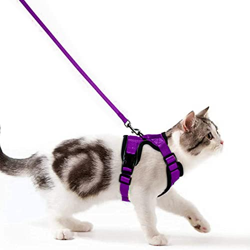 商品图片 Katzengeschirr mit Leine Ausbruchsicher Katzenleine Set Verstellbar weich Kätzchenweste mit Reflektierenden Streifen Brustgeschirr für kleine Kitten (Lila, XS)