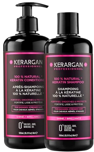 Kerargan - Duo Ultra Reparerande Schampo & Balsam med Keratin för Skadat och Stressat Hår - Stärker, Slätar ut & Skyddar - Utan Sulfat, GMO, Silikon - 2x500ml
