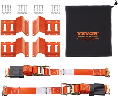 VEVOR Unterlegkeil-Spanngurt-Set, 5,08 x 243,84 cm Spanngurte Autotransport, 2-teiliges Anhänger-Spannsystem für 25,4-58,42 cm Räder, ATVs, UTVs, Anhänger, Unterlegkeil und Spanngurt-Zubehör Orange