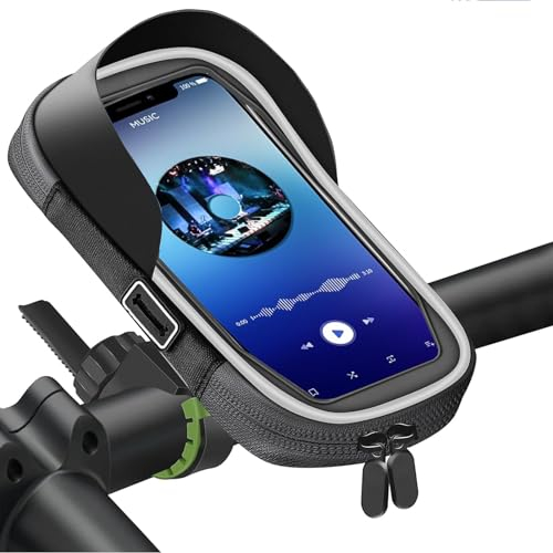 Soporte Móvil Moto Impermeable,Soporte Manillar Bicicleta,Porta movil Bici montaña con funda TPU Touch transparente,Rotación de 360 ° para teléfono Inteligente móvil de 5,5-7,0 Pulgadas (Negro)