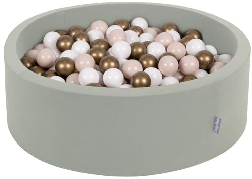 KiddyMoon Piscina De Bolas 90X30cm/200 Bolas ∅ 7Cm para Ninos, Salvia: Beige Pastel/Blanco/Oro