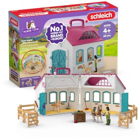 Schleich Horse Club | Écurie transportable “Petit Fer à Cheval” 42703 | Set avec écurie, 2 Chevaux, Figurine Mobile & Accessoires pour Enfants | Jouet dès 5 Ans | 60 pièces