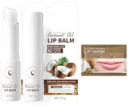 Hppsctink Set de pintalabios, 2.7g Bálsamo labial de coco y 8g Mascarilla labial de coco, Hidratante y humectante, Previene la sequedad y las grietas, Lipsticks