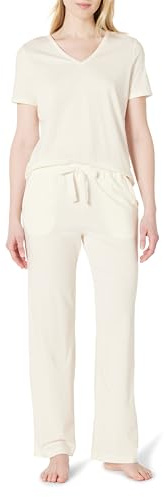 Amazon Essentials Ensemble t-Shirt et Pantalon à Manches Courtes en Coton mélangé Doux pour Femmes, Ivoire, Taille M