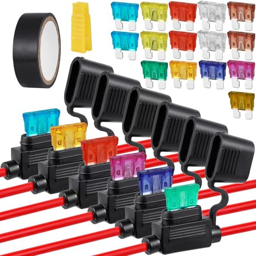 Ysimple 6Pcs Sicherungshalter 12AWG(2)+16AWG(4), Wasserdicht Kfz Sicherungshalter 12 volt mit 15 Flachsicherung 3A/5A/7.5A/10A/15A/20A/25A/30/35A/40A, Auto Sicherungen Set für Auto/Lkw/Motorrad/Boot