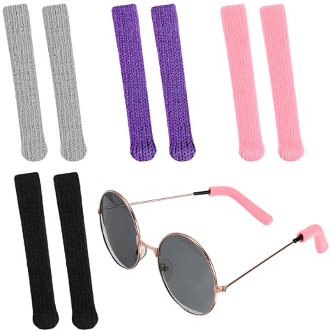 Gudulig 4 Pairs Glasses Ear Cushions,Anti-Slip Elastic Temple Tips Sleeve Retainer,Soft Comfort Eyeglass Gripper Pads for Sunglasses Reading Sports(Black,Gray,Pink,Purple)