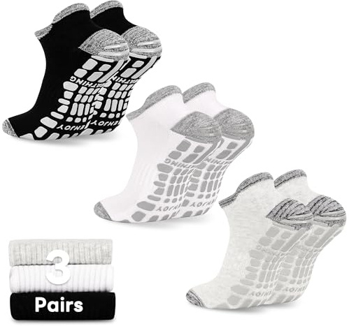 GRPSKCOS Herr greppstrumpor 3 par halkfria strumpor för herr pilates yoga sjukhus socka storlek 5-13, 02 Svart+Vit+Grå, 38-42 EU