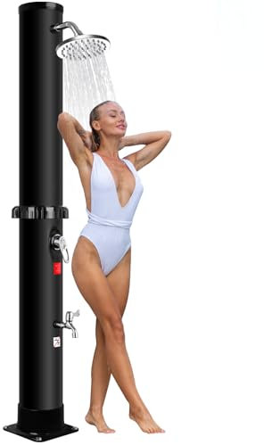 Qdreclod Solar Gartendusche 60Liter -Solardusche mit 360° Drehbarem Duschkopf und Fußhahn, Einstellbare Temperatur Aussendusche Solar dusche für Garten Pool Camping Hinterhof (60L)