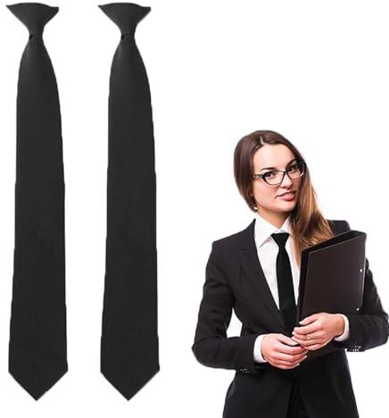 ENAESLOT 2 Pieces Black Clip On Ties, for Men Women, Pre-tied Adjustable Neck Strap Necktie, Slim Solid Polyester Tie 38x5cm, Easy Wear Formal Wedding Graduation Business School Uniform Accessory