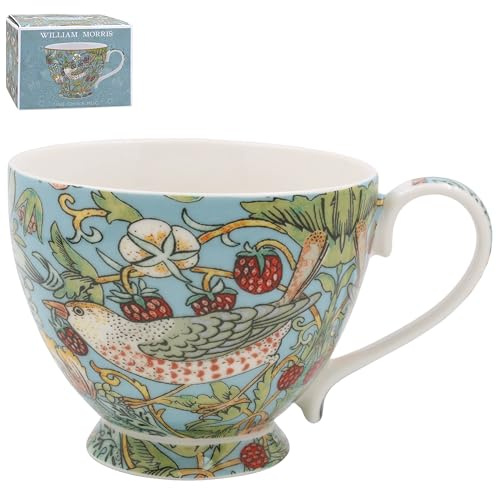 The Leonardo Collection William Morris Strawberry Thief Footed Mug 350ml for Coffee, Tea and Hot Drinks | Fine China Coffee Mugs for Daily Use | Practical Drinkware Gifts for Women & Men