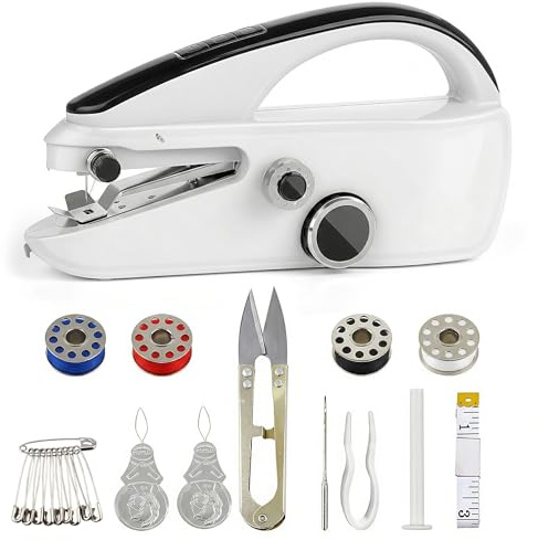 Macchina da cucire manuale, mini macchina da cucire portatile elettrica con accessori da cucire, macchina da cucire per principianti, 2 velocità, cucitura rapida, facile da usare, per vestiti, tessuti