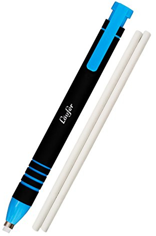 Läufer 69545 Radierstift blau, inkl. 2 Ersatzradierer, nachfüllbarer Radiergummi, sehr präzise, Blisterkarte enthält 1 Radierstift und 2 Ersatzradierer