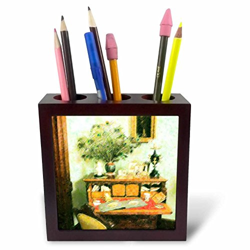 3dRose ph_35156_1 Green Orange Red Yellow Victorian Desk-Tile Pen Holder, 5-Inch