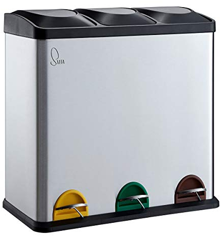SVITA TC3X20 Edelstahl Treteimer 60 Liter Silber 3x20L dreifach XXL Abfalleimer trennsystem Mülleimer 3 fächer Mülltrennsysteme Küchen-Eimer Mülleimer Küche 3 fächer