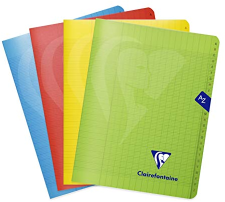 Clairefontaine 303748C - Adressbuch / Vokabelheft / Registerbuch A-Z Mimesys, geheftet, 17x22 cm, 48 Blatt 90g, französische Lineatur, Einband aus PP, farbig sortiert, 1 Stück