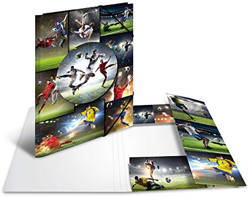 HERMA Sammelmappe A3 Fussball, Kinder Eckspanner-Mappe aus Pappe mit Sport Motiv, Gummizug, Innenklappen und Innendruck für Jungen und Mädchen