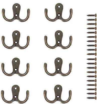 JINXM 8 Stück Doppelhaken mit Schrauben, Metall, Haken und Haken, Aufbewahrung für Haus, Regale, Schubladen, Schränke, Badewanne (Bronze)