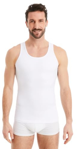 FINN Camiseta Reductora para Hombre con Efecto Vientre Plano - Camiseta Interior de compresión sin Mangas de algodón - Body Shaper para un Vientre más Plano - Ideal para ginecomastia Blanco M