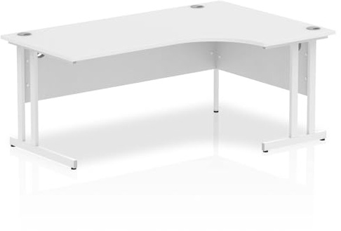OPO Impulse Freestanding 1800mm Right Crescent Corner Desk Cantilever Leg | Sturdy Build Weather & Heat Resistant Melamine Finish Desk White White